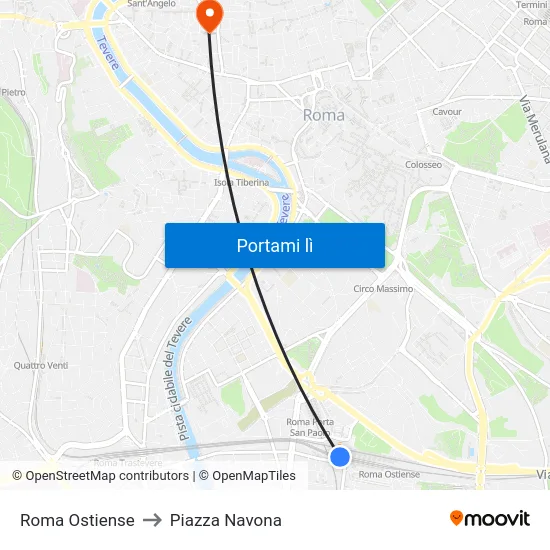 Roma Ostiense to Piazza Navona map