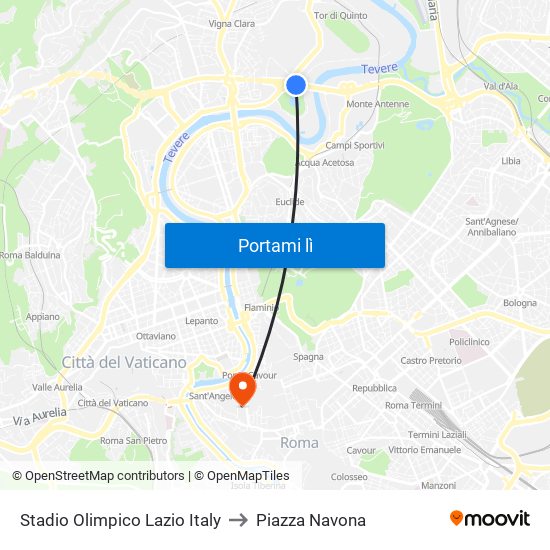 Stadio Olimpico Lazio Italy to Piazza Navona map