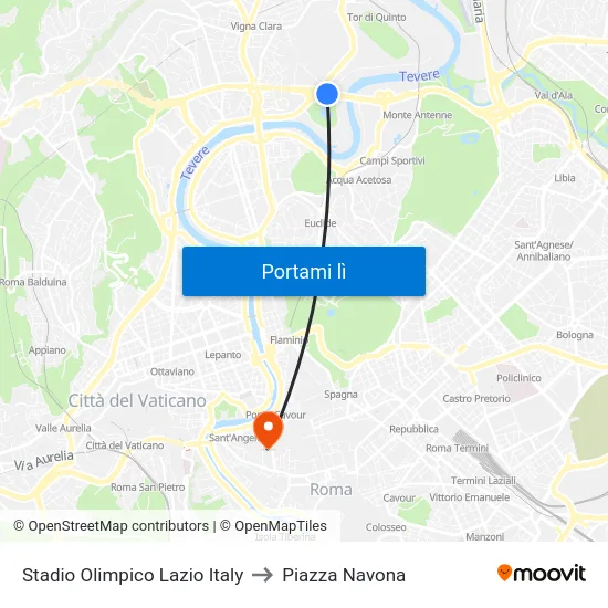 Stadio Olimpico Lazio Italy to Piazza Navona map
