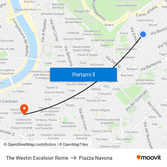 The Westin Excelsior Rome to Piazza Navona map