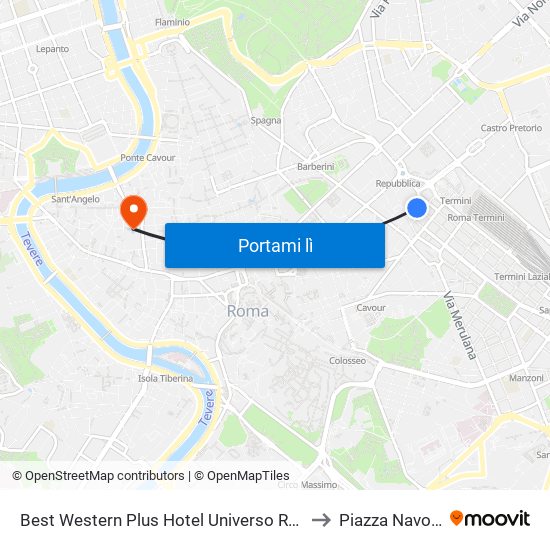 Best Western Plus Hotel Universo Rome to Piazza Navona map