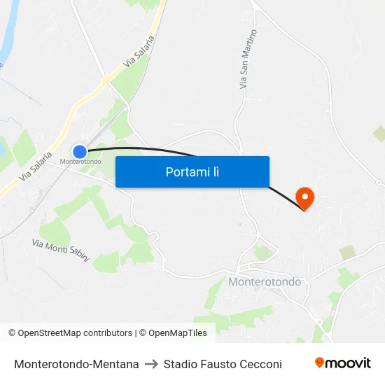 Monterotondo-Mentana to Stadio Fausto Cecconi map