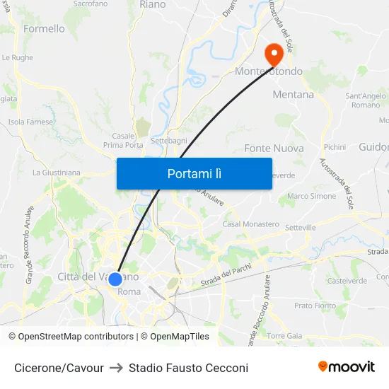 Cicerone/Cavour to Stadio Fausto Cecconi map