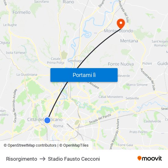 Risorgimento to Stadio Fausto Cecconi map