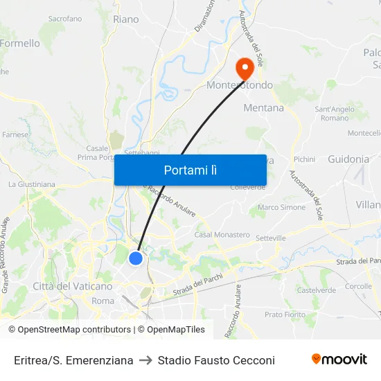 Eritrea/S. Emerenziana to Stadio Fausto Cecconi map