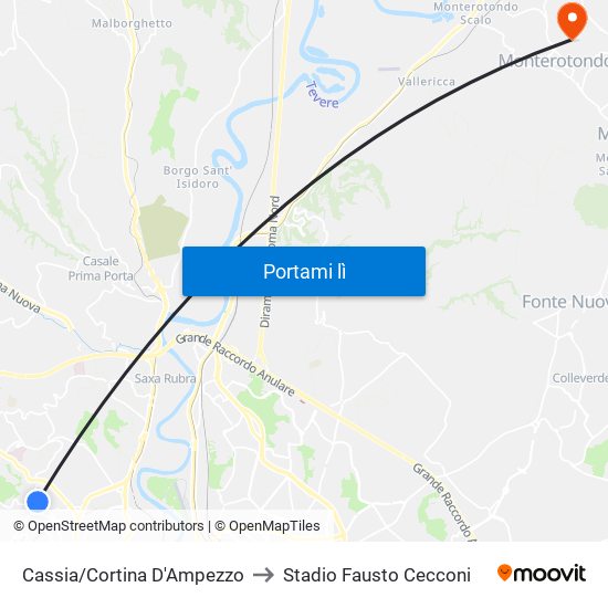 Cassia/Cortina D'Ampezzo to Stadio Fausto Cecconi map