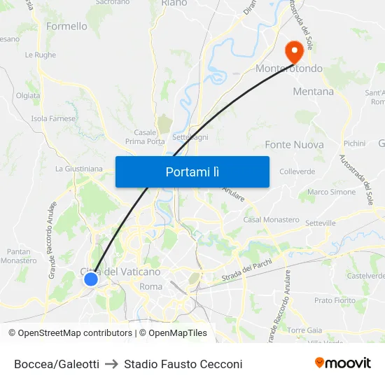 Boccea/Galeotti to Stadio Fausto Cecconi map