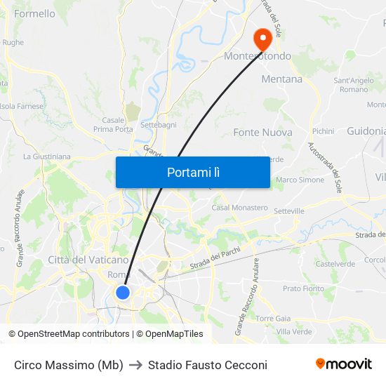 Circo Massimo (Mb) to Stadio Fausto Cecconi map