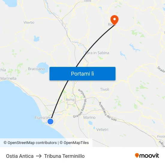 Ostia Antica to Tribuna Terminillo map