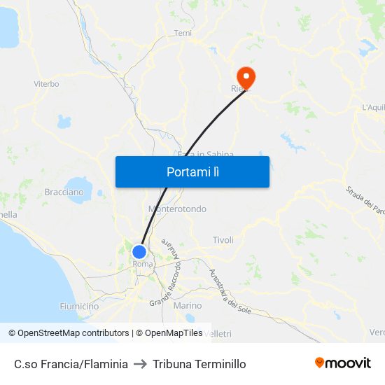 C.so Francia/Flaminia to Tribuna Terminillo map