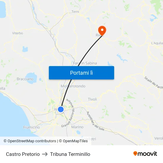 Castro Pretorio to Tribuna Terminillo map