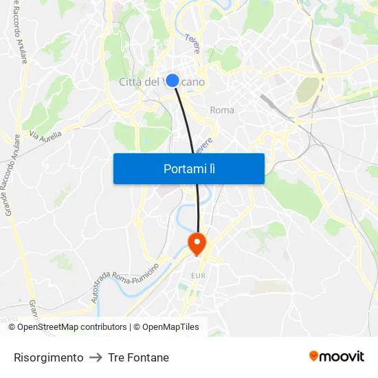 Risorgimento to Tre Fontane map