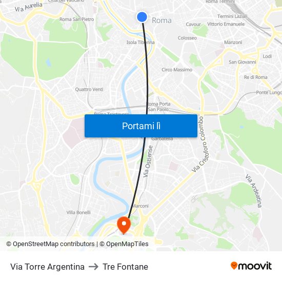 Via Torre Argentina to Tre Fontane map