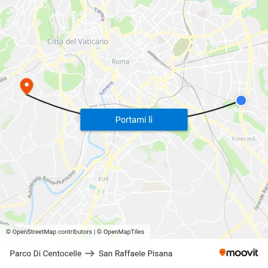 Parco Di Centocelle to San Raffaele Pisana map