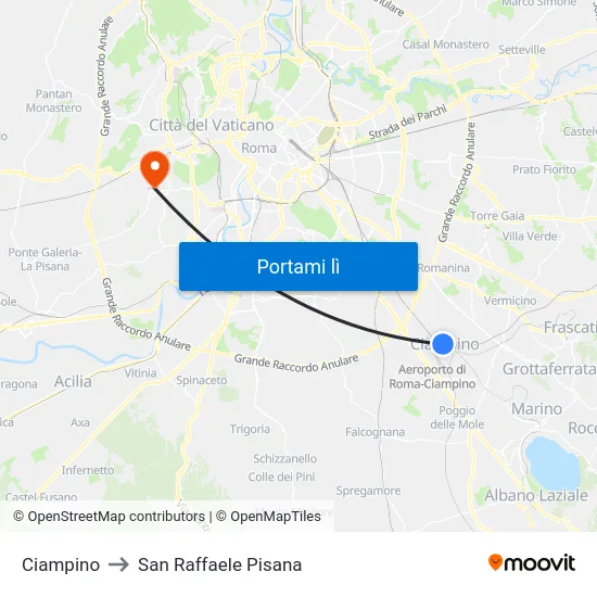 Ciampino to San Raffaele Pisana map