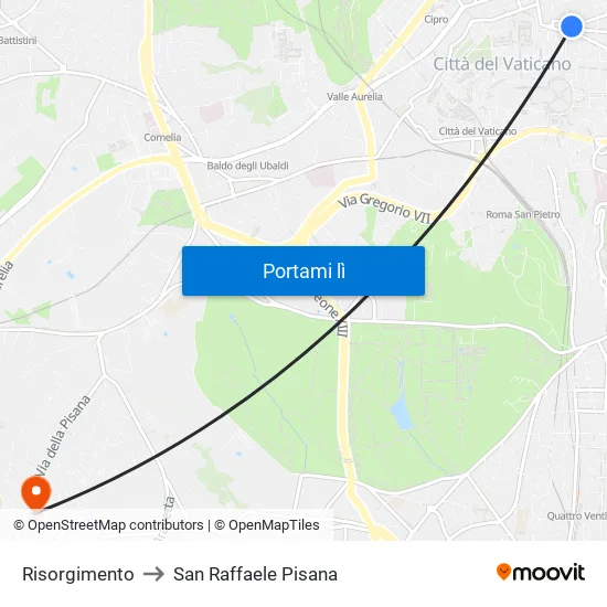Risorgimento to San Raffaele Pisana map