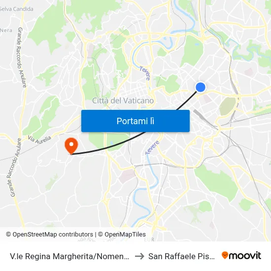 V.le Regina Margherita/Nomentana to San Raffaele Pisana map