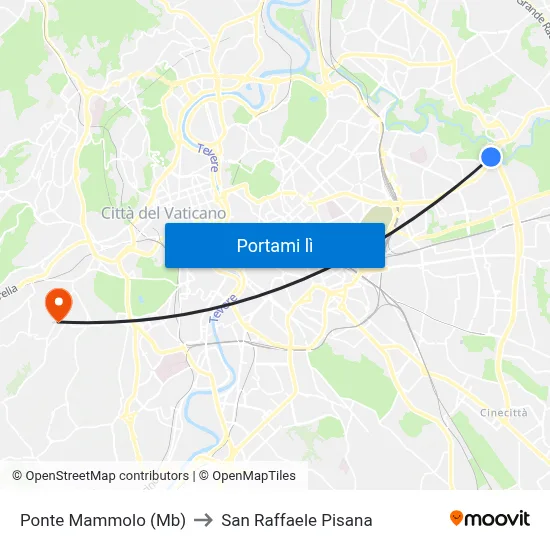 Ponte Mammolo (Mb) to San Raffaele Pisana map