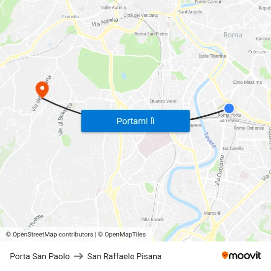 Porta San Paolo to San Raffaele Pisana map