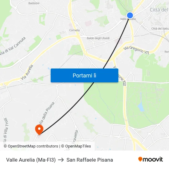 Valle Aurelia (Ma-Fl3) to San Raffaele Pisana map