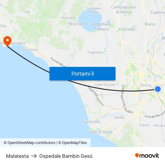 Malatesta to Ospedale Bambin Gesù map