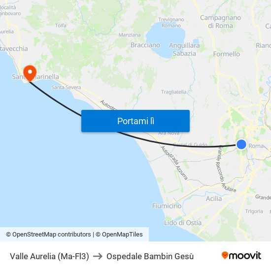 Valle Aurelia (Ma-Fl3) to Ospedale Bambin Gesù map