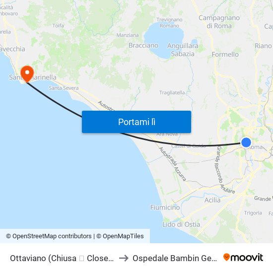 Ottaviano to Ospedale Bambin Gesù map