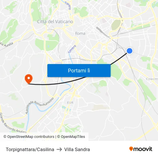 Torpignattara/Casilina to Villa Sandra map