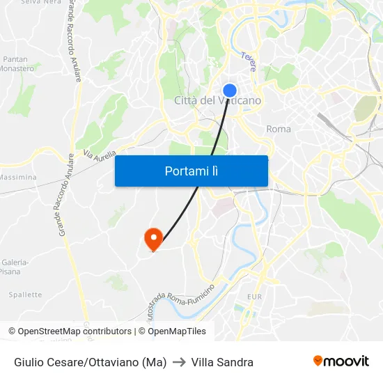 Giulio Cesare/Ottaviano (Ma) to Villa Sandra map