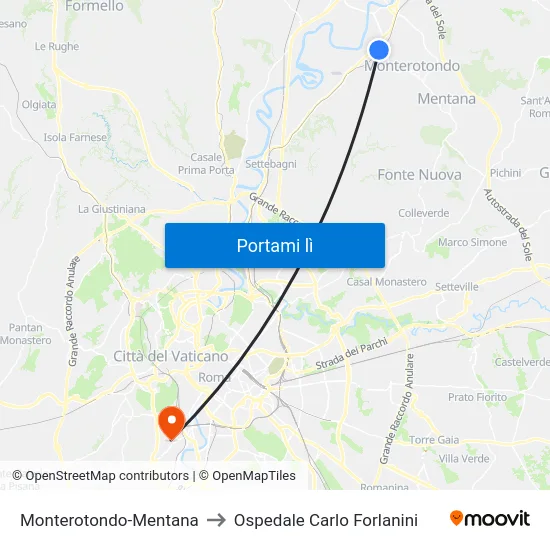Monterotondo-Mentana to Ospedale Carlo Forlanini map