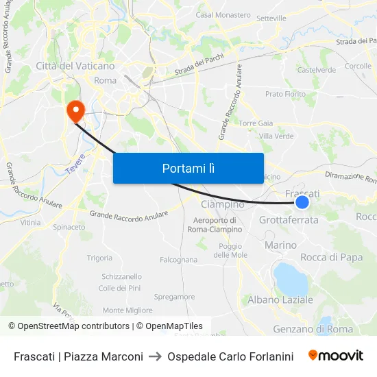 Frascati | Piazza Marconi to Ospedale Carlo Forlanini map