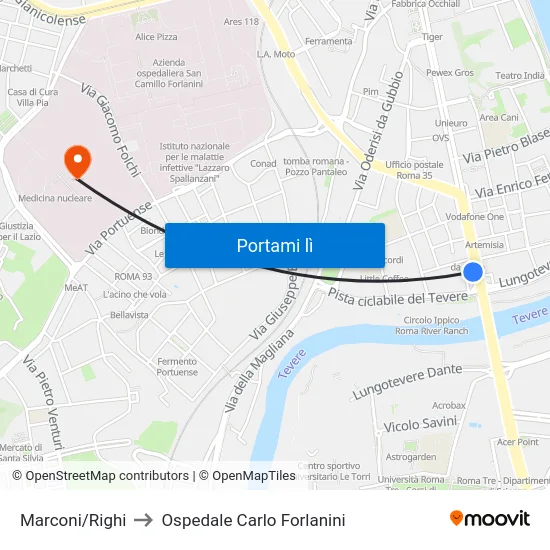 Marconi/Righi to Ospedale Carlo Forlanini map
