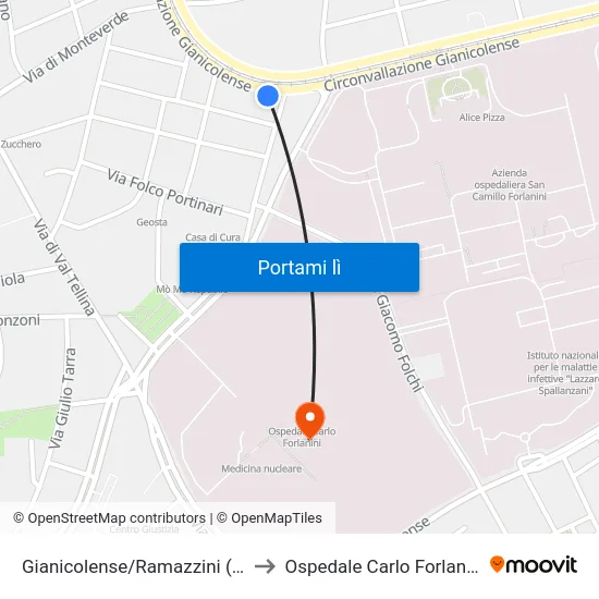 Gianicolense/Ramazzini (H) to Ospedale Carlo Forlanini map