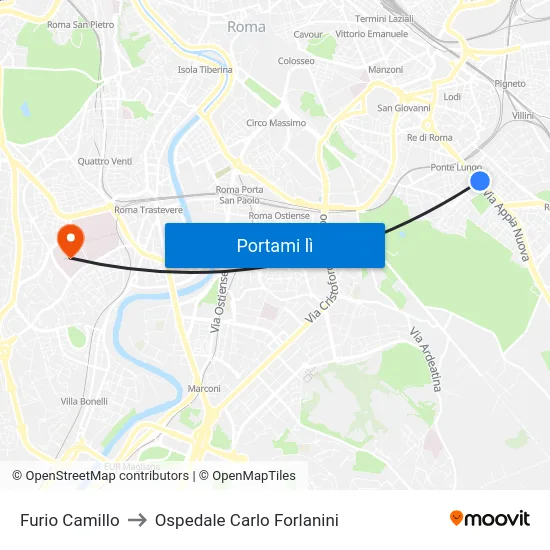 Furio Camillo to Ospedale Carlo Forlanini map