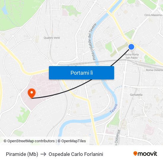 Piramide (Mb) to Ospedale Carlo Forlanini map