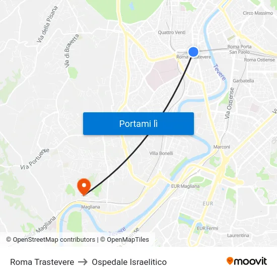 Roma Trastevere to Ospedale Israelitico map