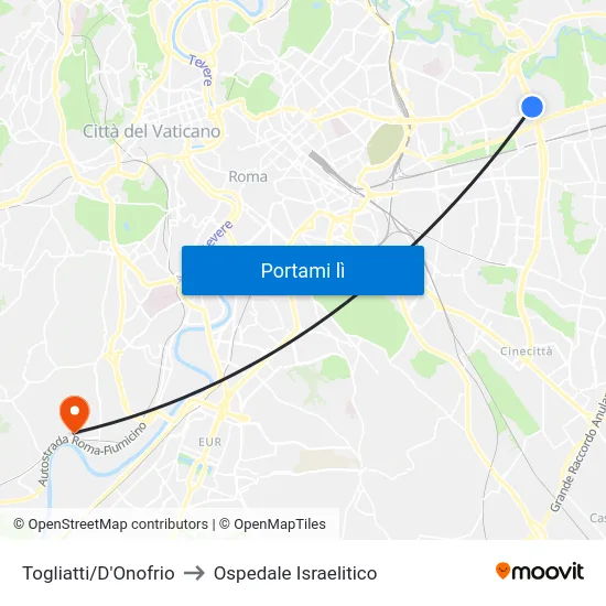 Togliatti/D'Onofrio to Ospedale Israelitico map