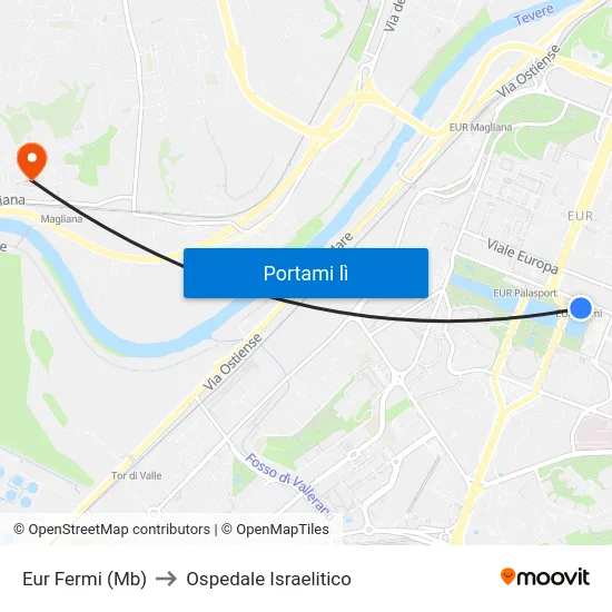 Eur Fermi (Mb) to Ospedale Israelitico map