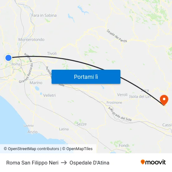 Roma San Filippo Neri to Ospedale D'Atina map