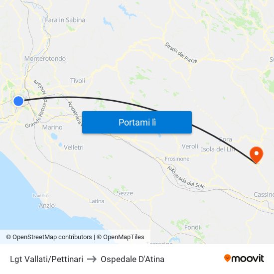 Lgt Vallati/Pettinari to Ospedale D'Atina map