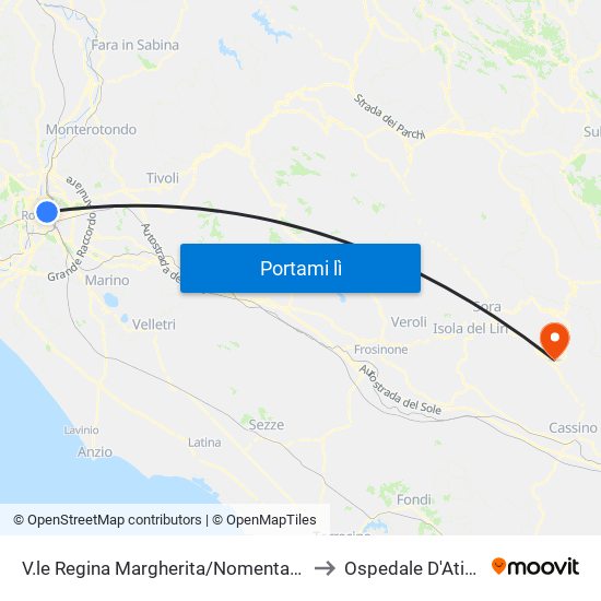 V.le Regina Margherita/Nomentana to Ospedale D'Atina map