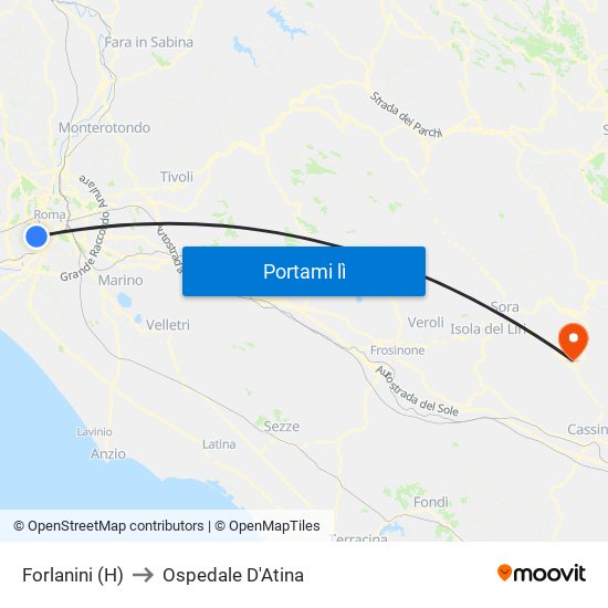 Forlanini (H) to Ospedale D'Atina map