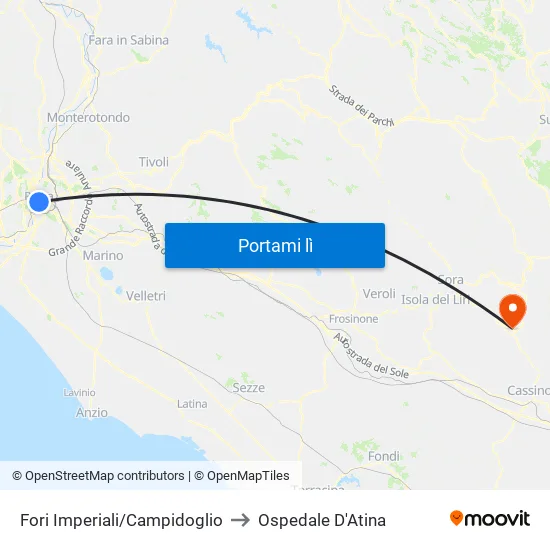 Fori Imperiali/Campidoglio to Ospedale D'Atina map