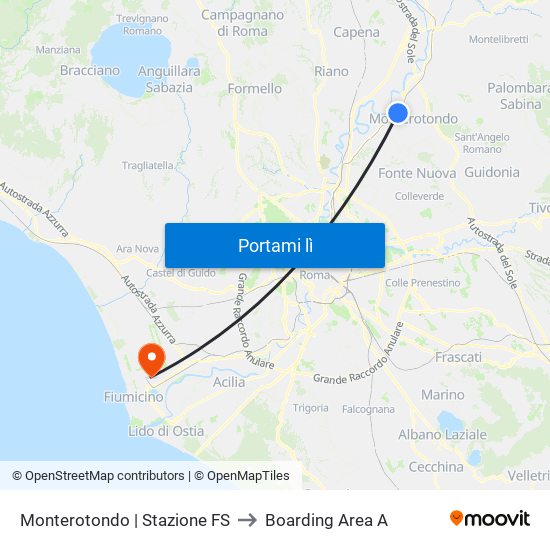 Monterotondo | Stazione FS to Boarding Area A map