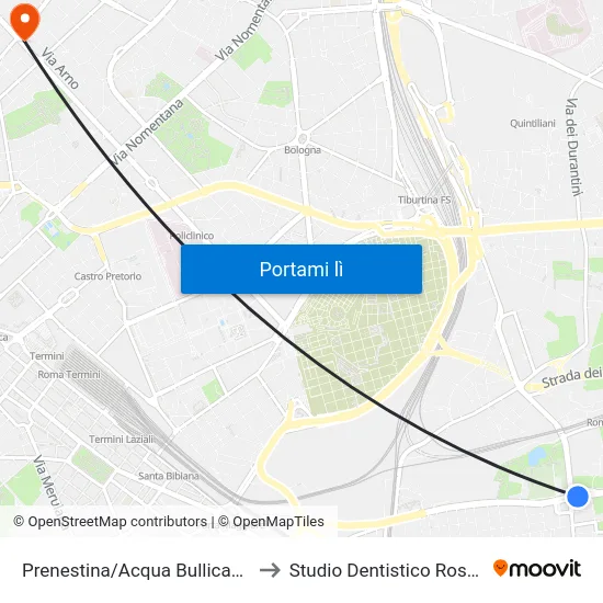Prenestina/Acqua Bullicante to Studio Dentistico Roselli map