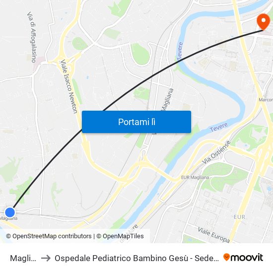 Magliana to Ospedale Pediatrico Bambino Gesù - Sede Di San Paolo map