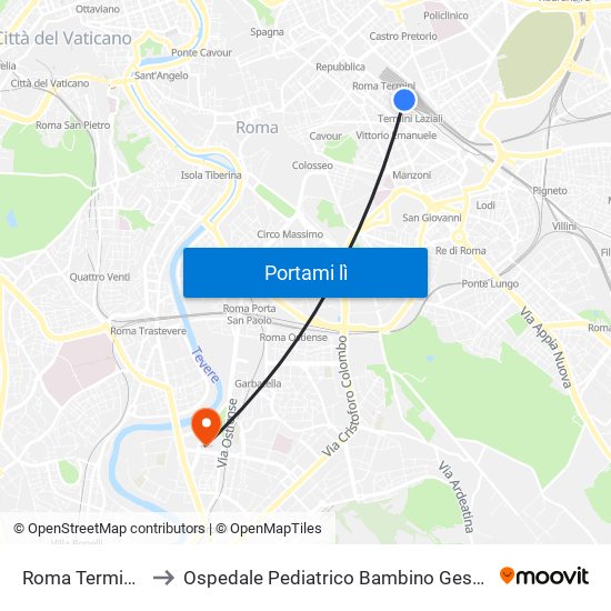 Roma Termini (Laziali) to Ospedale Pediatrico Bambino Gesù - Sede Di San Paolo map