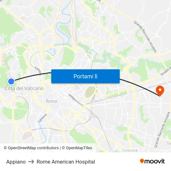 Appiano to Rome American Hospital map