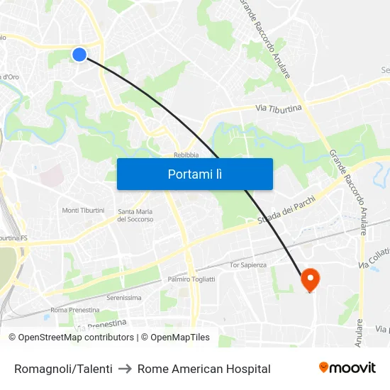 Romagnoli/Talenti to Rome American Hospital map