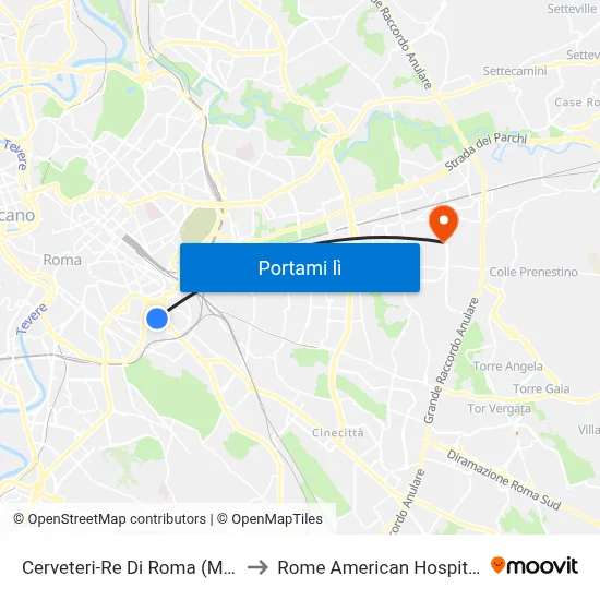 Cerveteri-Re Di Roma (Ma) to Rome American Hospital map